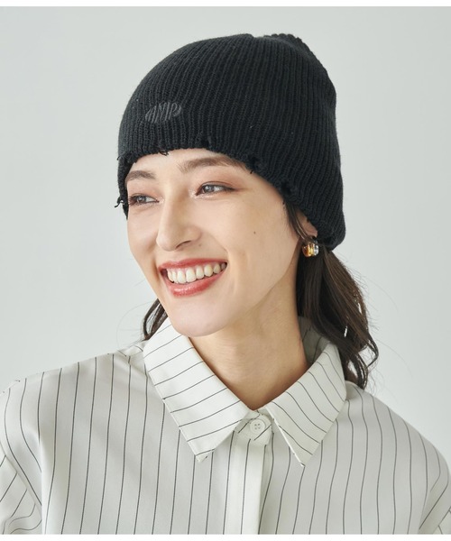 ANAP(アナップ)の「サークルロゴダメージビーニー(ニットキャップ/ビーニー・レディース・オフホワイト/ブラック/ダークグレー/オレンジ・FREE)」の7枚目の写真