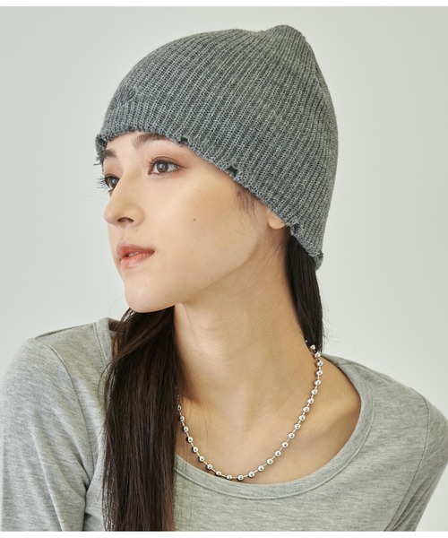 ANAP(アナップ)の「サークルロゴダメージビーニー(ニットキャップ/ビーニー・レディース・オフホワイト/ブラック/ダークグレー/オレンジ・FREE)」の8枚目の写真