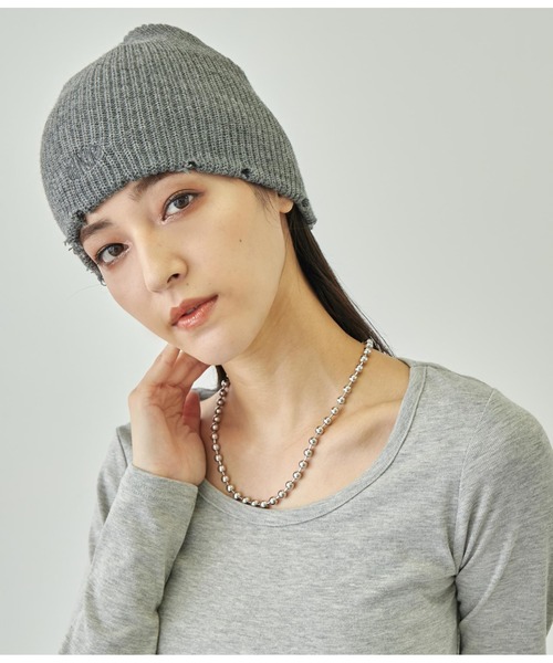 ANAP(アナップ)の「サークルロゴダメージビーニー(ニットキャップ/ビーニー・レディース・オフホワイト/ブラック/ダークグレー/オレンジ・FREE)」の9枚目の写真