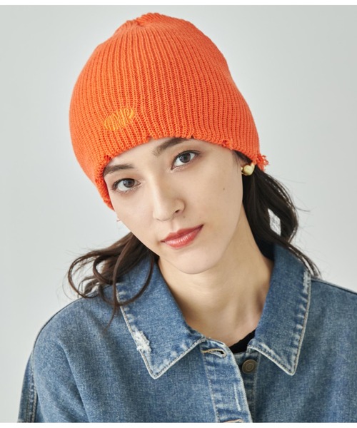 ANAP(アナップ)の「サークルロゴダメージビーニー(ニットキャップ/ビーニー・レディース・オフホワイト/ブラック/ダークグレー/オレンジ・FREE)」の10枚目の写真
