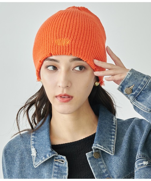 ANAP(アナップ)の「サークルロゴダメージビーニー(ニットキャップ/ビーニー・レディース・オフホワイト/ブラック/ダークグレー/オレンジ・FREE)」の11枚目の写真