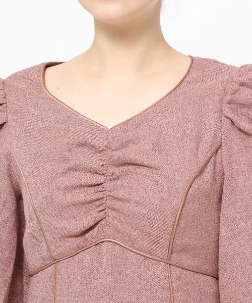 mysty woman（ミスティウーマン）の「ツイードエンパイアワンピ　982134（ワンピース・レディース・チャコールグレー/ブラウン/ピンク・FREE）」の4枚目の写真