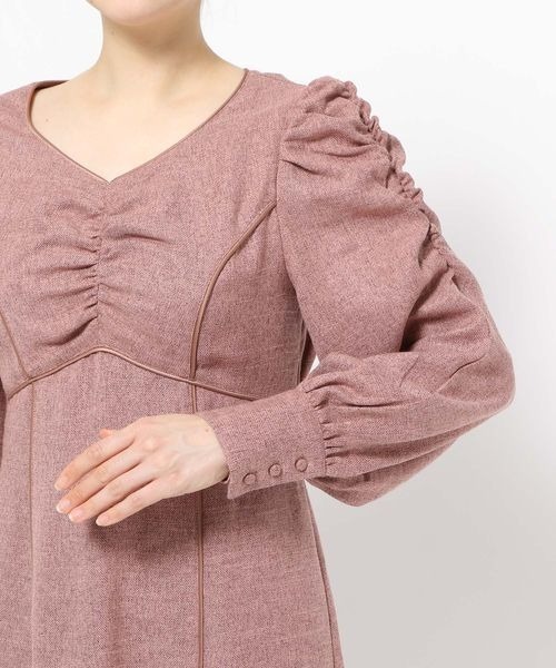 mysty woman（ミスティウーマン）の「ツイードエンパイアワンピ　982134（ワンピース・レディース・チャコールグレー/ブラウン/ピンク・FREE）」の7枚目の写真