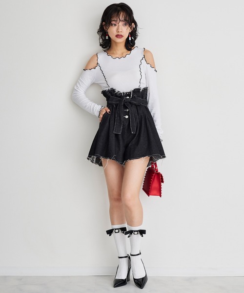 Narcissus(ナルシス)の「【WEBSTORE 限定商品】フレアデニムミニパンツ(デニムパンツ・レディース・ブラック/その他・FREE)」の3枚目の写真