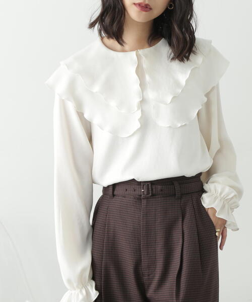FREE'S MART（フリーズマート）の「ヴィンテージサテンフリルカラーブラウス（シャツ/ブラウス・レディース・ホワイト/ベージュ・FREE）」の10枚目の写真