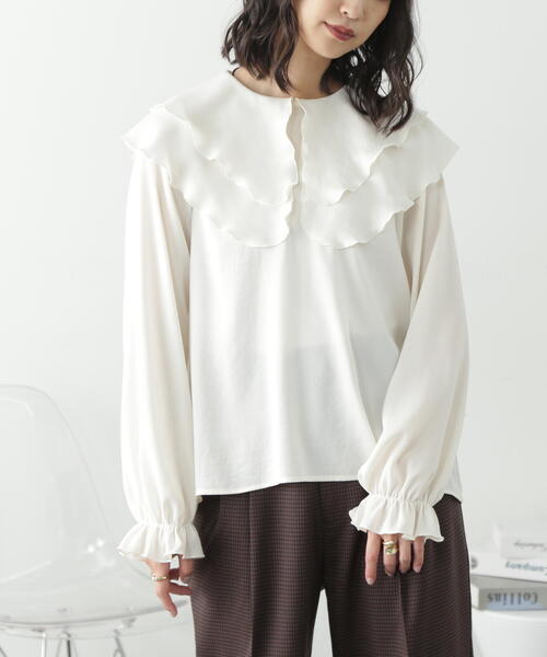 FREE'S MART（フリーズマート）の「ヴィンテージサテンフリルカラーブラウス（シャツ/ブラウス・レディース・ホワイト/ベージュ・FREE）」の11枚目の写真