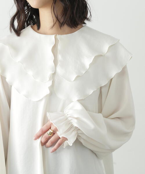 FREE'S MART（フリーズマート）の「ヴィンテージサテンフリルカラーブラウス（シャツ/ブラウス・レディース・ホワイト/ベージュ・FREE）」の14枚目の写真