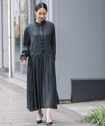 Munich | ポリエステルシャンブレーギャザーシャツワンピース(ワンピース)