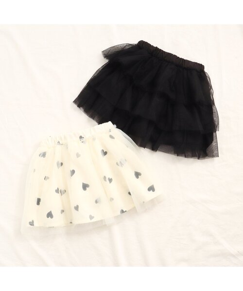 apres les cours（アプレレクール）の「チュールティアード&ハート柄インパンツ付きスカート（スカート・キッズ・アイボリー/ブラック・130/100/140/120/110/80/90）」の6枚目の写真