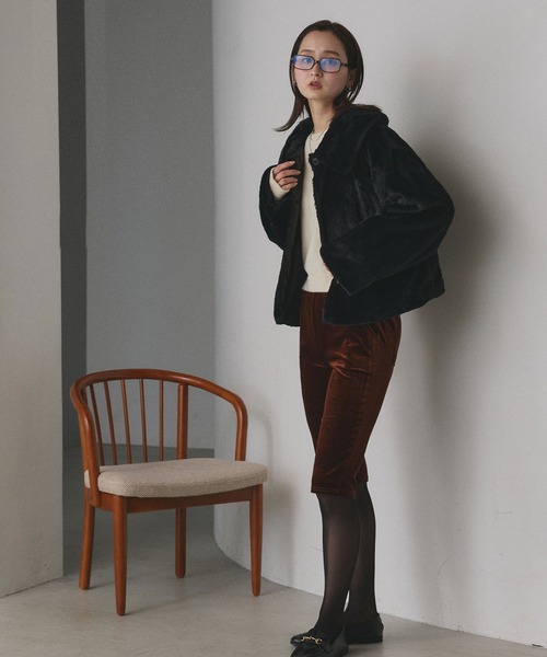 セール】ふわふわソフトタッチ 衿付き エコファージャケット（ブルゾン