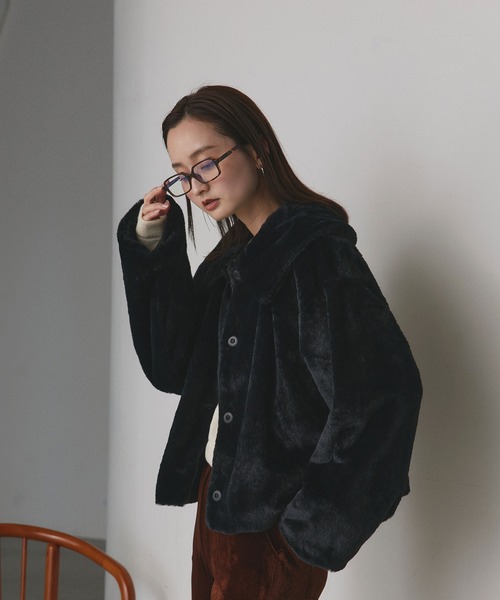 セール】ふわふわソフトタッチ 衿付き エコファージャケット（ブルゾン