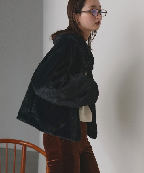 セール】ふわふわソフトタッチ 衿付き エコファージャケット（ブルゾン