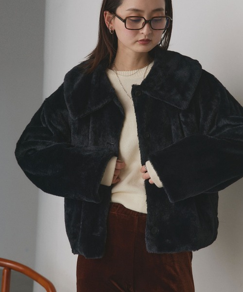 セール】ふわふわソフトタッチ 衿付き エコファージャケット（ブルゾン