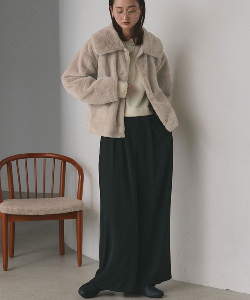 セール】ふわふわソフトタッチ 衿付き エコファージャケット（ブルゾン