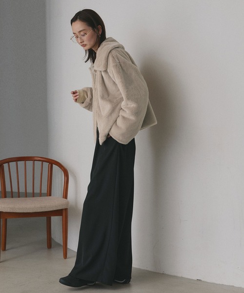 セール】ふわふわソフトタッチ 衿付き エコファージャケット（ブルゾン