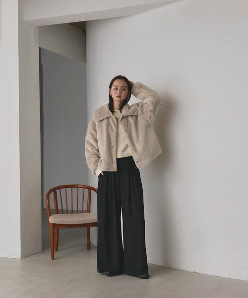 セール】ふわふわソフトタッチ 衿付き エコファージャケット（ブルゾン