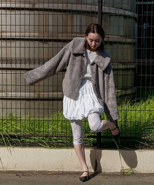 セール】ふわふわソフトタッチ 衿付き エコファージャケット（ブルゾン