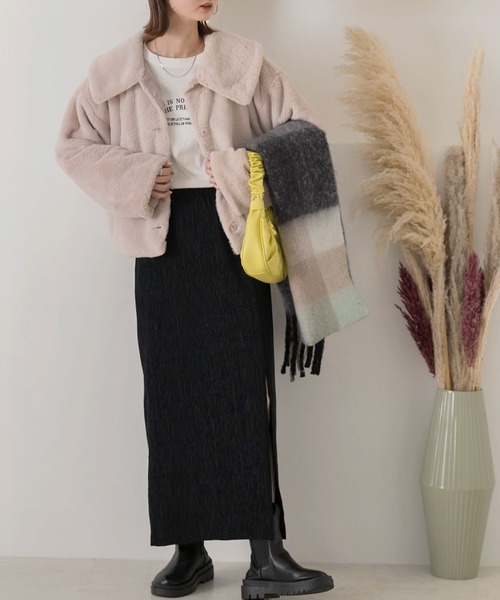 セール】ふわふわソフトタッチ 衿付き エコファージャケット（ブルゾン