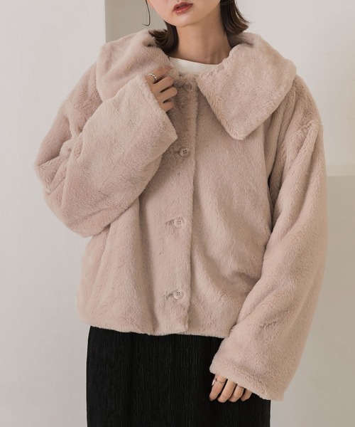 セール】ふわふわソフトタッチ 衿付き エコファージャケット（ブルゾン