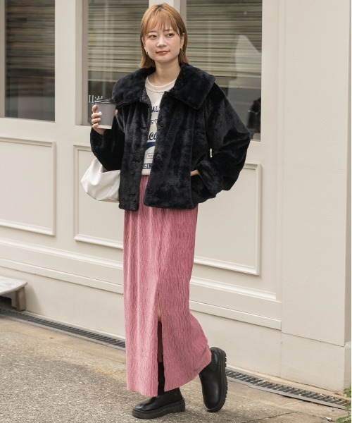 セール】ふわふわソフトタッチ 衿付き エコファージャケット（ブルゾン