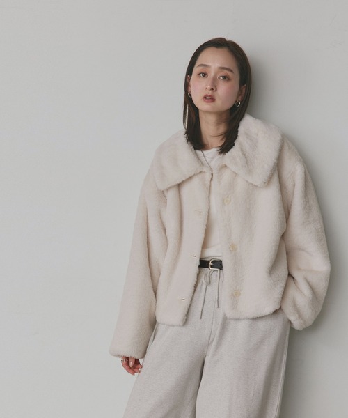 セール】ふわふわソフトタッチ 衿付き エコファージャケット（ブルゾン