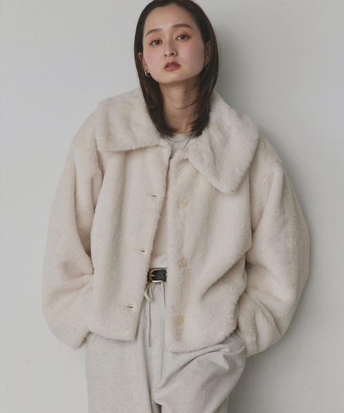 セール】ふわふわソフトタッチ 衿付き エコファージャケット（ブルゾン