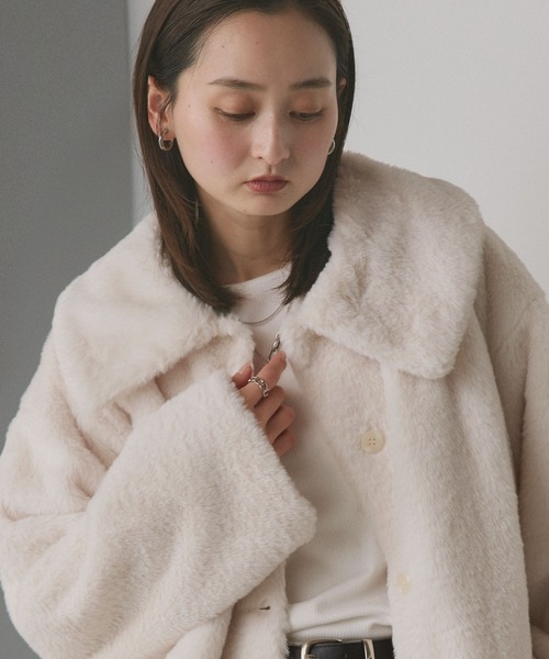 セール】ふわふわソフトタッチ 衿付き エコファージャケット（ブルゾン