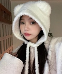 Vipoa | テディベアボアニットフードキャップ(ニットキャップ/ビーニー)