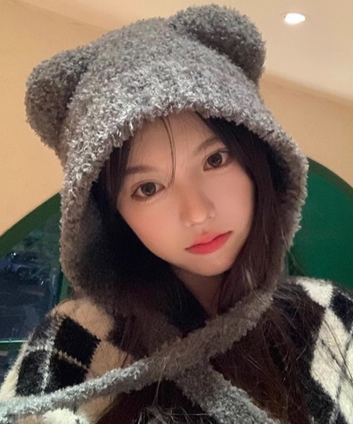 Vipoa(ヴィポア)の「テディベアボアニットフードキャップ(ニットキャップ/ビーニー・レディース・ホワイト/ブラウン/ブラック/ベージュ/チャコールグレー・FREE)」の3枚目の写真