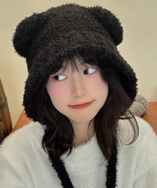 Vipoa(ヴィポア)の「テディベアボアニットフードキャップ(ニットキャップ/ビーニー・レディース・ホワイト/ブラウン/ブラック/ベージュ/チャコールグレー・FREE)」の2枚目の写真