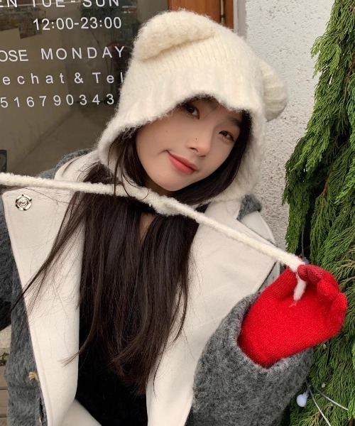 Vipoa(ヴィポア)の「テディベアボアニットフードキャップ(ニットキャップ/ビーニー・レディース・ホワイト/ブラウン/ブラック/ベージュ/チャコールグレー・FREE)」の14枚目の写真