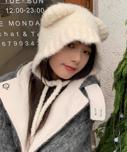 Vipoa(ヴィポア)の「テディベアボアニットフードキャップ(ニットキャップ/ビーニー・レディース・ホワイト/ブラウン/ブラック/ベージュ/チャコールグレー・FREE)」の13枚目の写真