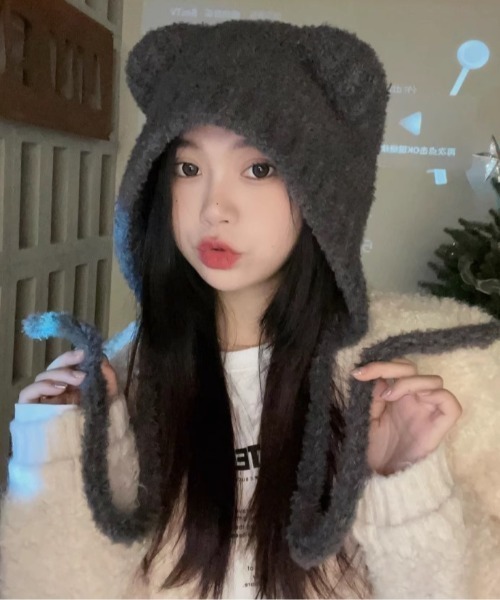 Vipoa(ヴィポア)の「テディベアボアニットフードキャップ(ニットキャップ/ビーニー・レディース・ホワイト/ブラウン/ブラック/ベージュ/チャコールグレー・FREE)」の22枚目の写真