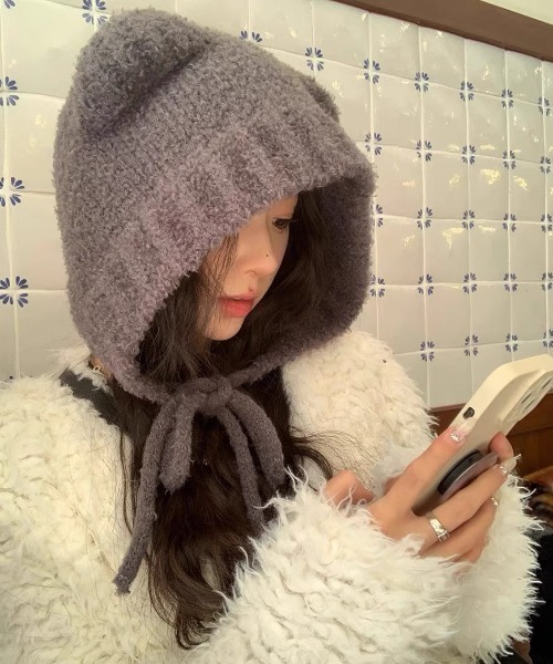 Vipoa(ヴィポア)の「テディベアボアニットフードキャップ(ニットキャップ/ビーニー・レディース・ホワイト/ブラウン/ブラック/ベージュ/チャコールグレー・FREE)」の6枚目の写真
