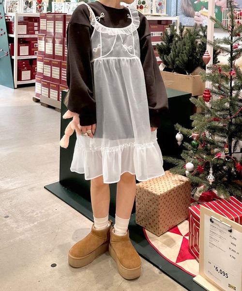 Alley by w closet(アリーバイダブルクローゼット)の「【Alley】フリルレイヤードキャミワンピース(ワンピース・レディース・ブラック/オフホワイト・FREE)」の3枚目の写真