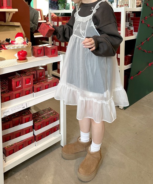 Alley by w closet(アリーバイダブルクローゼット)の「【Alley】フリルレイヤードキャミワンピース(ワンピース・レディース・ブラック/オフホワイト・FREE)」の6枚目の写真