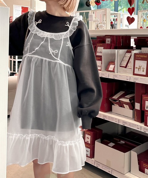 Alley by w closet(アリーバイダブルクローゼット)の「【Alley】フリルレイヤードキャミワンピース(ワンピース・レディース・ブラック/オフホワイト・FREE)」の7枚目の写真