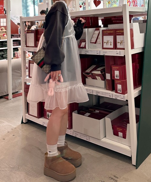 Alley by w closet(アリーバイダブルクローゼット)の「【Alley】フリルレイヤードキャミワンピース(ワンピース・レディース・ブラック/オフホワイト・FREE)」の9枚目の写真