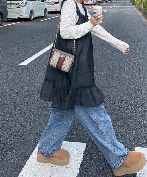 Alley by w closet(アリーバイダブルクローゼット)の「【Alley】フリルレイヤードキャミワンピース(ワンピース・レディース・ブラック/オフホワイト・FREE)」の12枚目の写真