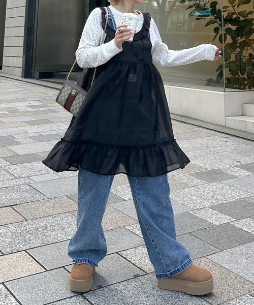 Alley by w closet(アリーバイダブルクローゼット)の「【Alley】フリルレイヤードキャミワンピース(ワンピース・レディース・ブラック/オフホワイト・FREE)」の14枚目の写真