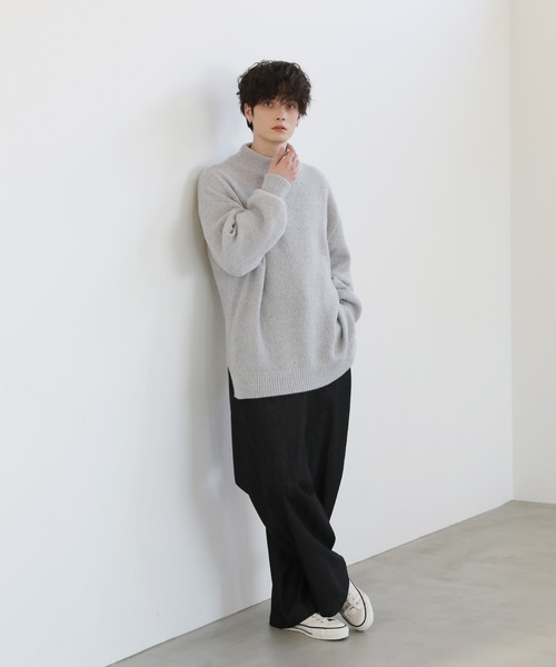 LILL（リル）の「サイドスリットモックネックオーバーニット（ニット/セーター・メンズ・ライトグレー/ブルーグレー/ブラック・M/L/XL/S）」の10枚目の写真