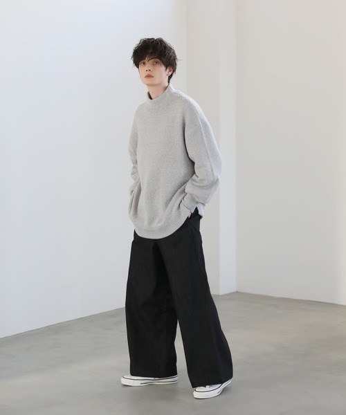 LILL（リル）の「サイドスリットモックネックオーバーニット（ニット/セーター・メンズ・ライトグレー/ブルーグレー/ブラック・M/L/XL/S）」の11枚目の写真
