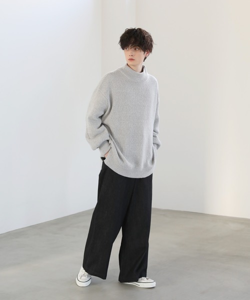 LILL（リル）の「サイドスリットモックネックオーバーニット（ニット/セーター・メンズ・ライトグレー/ブルーグレー/ブラック・M/L/XL/S）」の12枚目の写真