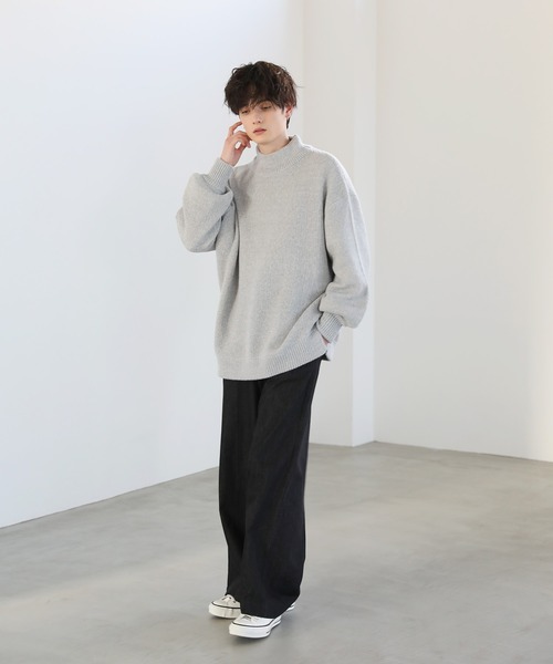 LILL（リル）の「サイドスリットモックネックオーバーニット（ニット/セーター・メンズ・ライトグレー/ブルーグレー/ブラック・M/L/XL/S）」の13枚目の写真