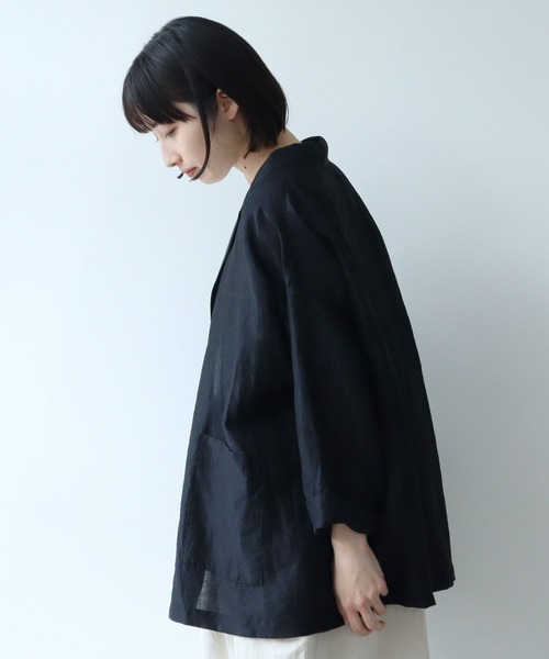yuni haoriジャケット 黒 F レーヨンリネン ゆったり日本製 yuni（ユニ ）の「リネンレーヨンナイロン haori ジャケット
