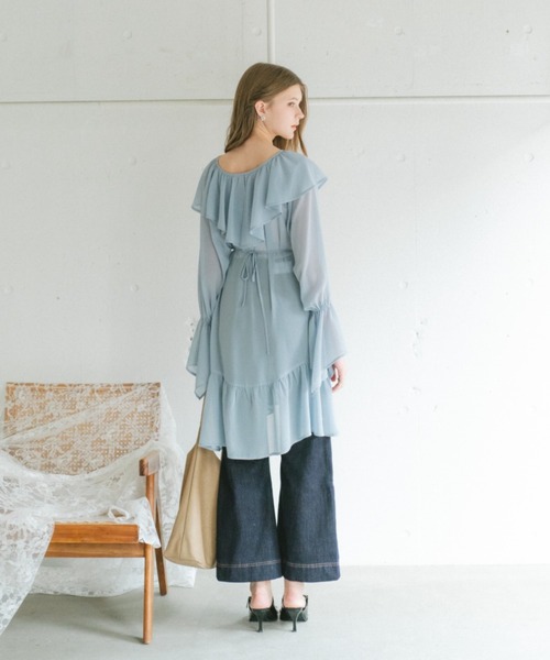 【大人気】SANDRO ダブルブレスト ラッフル付きミニワンピース SANDRO ツイル ミニワンピース ラッフル付き ポルカドット | THE