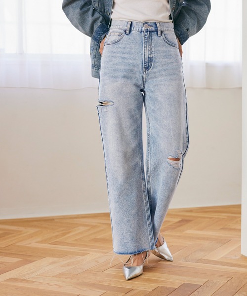 ダメージ加工 サイドスリット デニムパンツ Chico（チコ）の「【サイズ展開あり】サイドスリットダメージ
