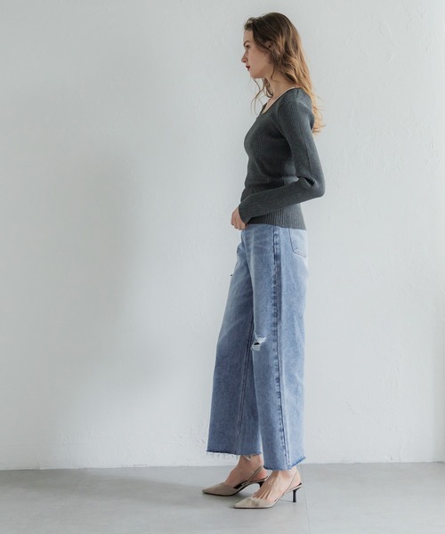 coca（coca）（コカ）の「サイドスリットダメージデニム（デニムパンツ・レディース・アイボリー/ライトブルー/ブルー・S/M/L）」の16枚目の写真