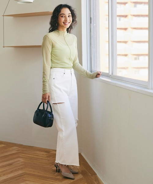 coca（coca）（コカ）の「サイドスリットダメージデニム（デニムパンツ・レディース・アイボリー/ライトブルー/ブルー・S/M/L）」の5枚目の写真