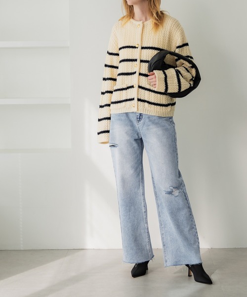 coca（coca）（コカ）の「サイドスリットダメージデニム（デニムパンツ・レディース・アイボリー/ライトブルー/ブルー・S/M/L）」の13枚目の写真